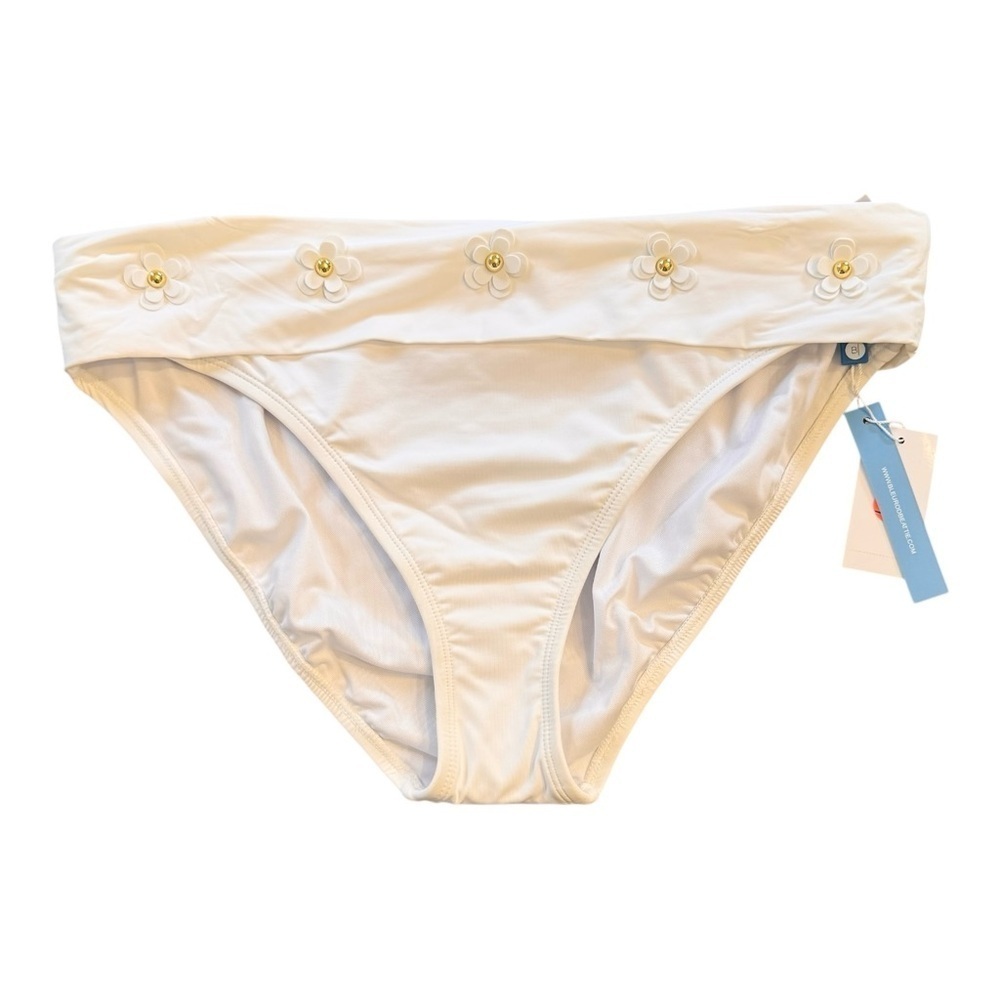 Bleu Rod Beattie Fold Over Daisy Bikini Bottom in White NWT